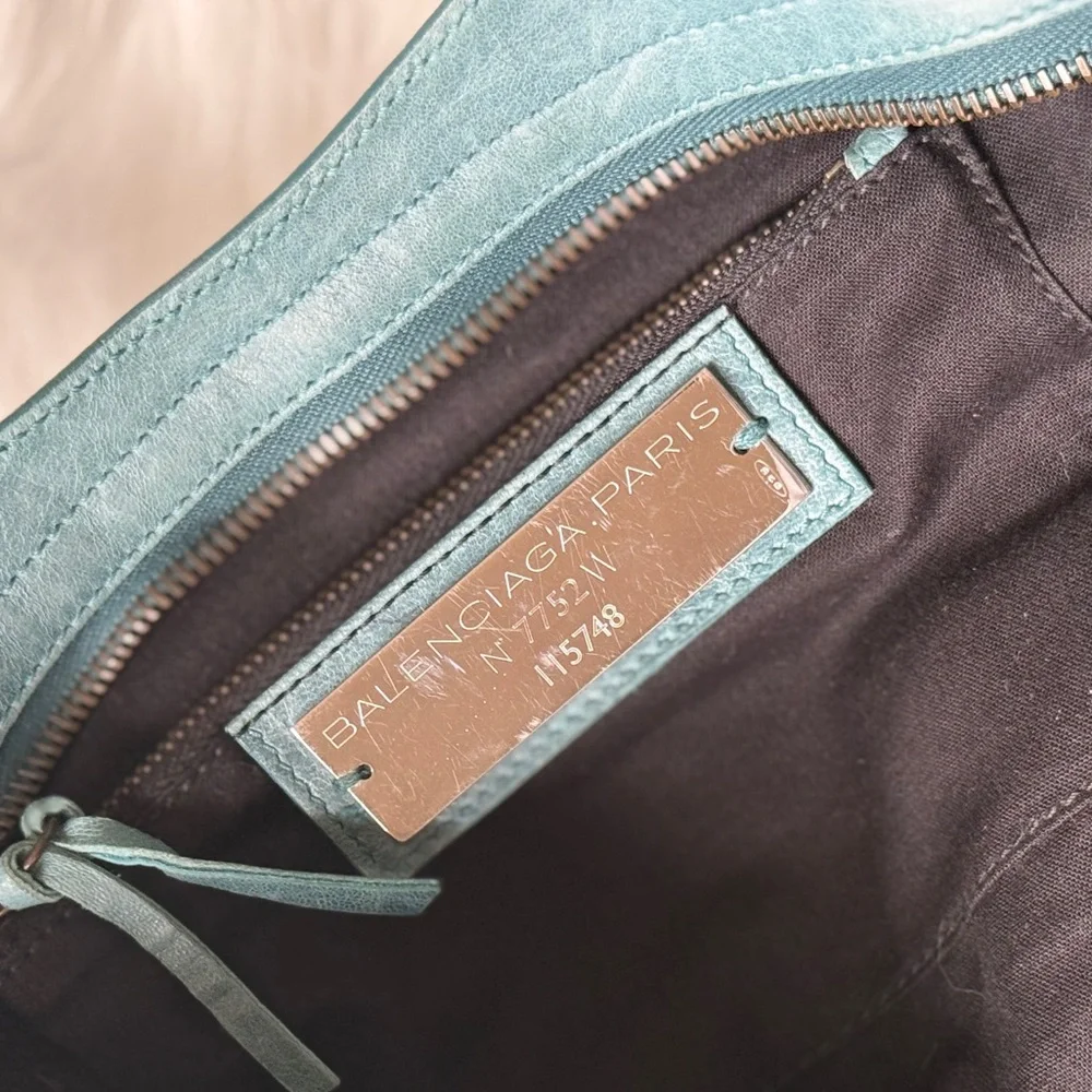 BALENCIAGA CITY BAG MOTORCYCLE BAG SUPER RARE F/W 2006 CHÈVRE LEATHER TURQUOISE - Picture 13 of 14